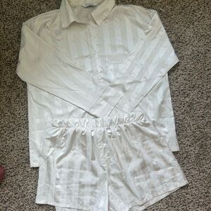 LOUNGE - White Silky Pajama Set - Bridal, M